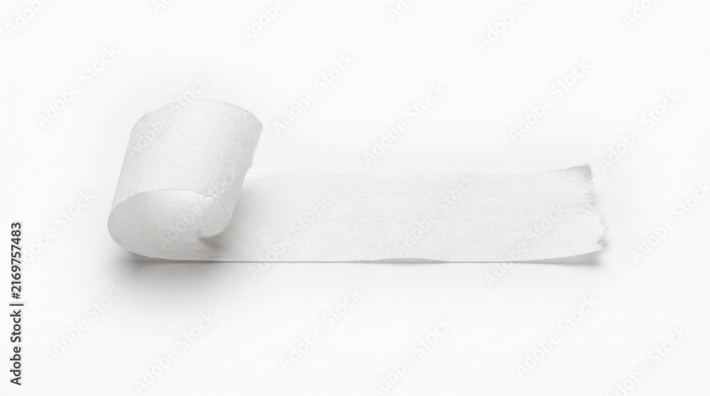 Obraz premium A single roll of white medical gauze bandage isolated on a clean white background for first aid treatment and wound care in a clinical setting