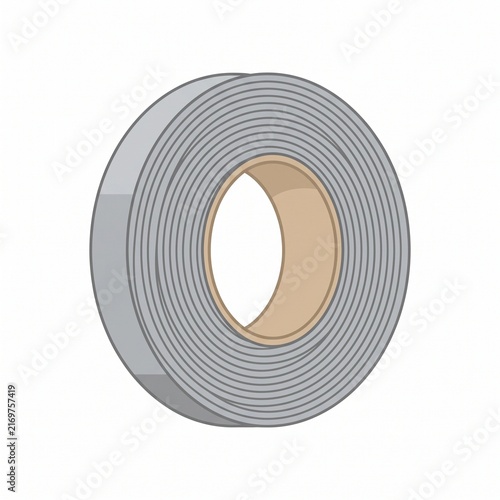A single roll of grey duct tape isolated on a white background showing the adhesive texture and the cardboard core for industrial or household repairs
