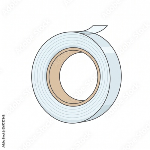 A single roll of white adhesive tape isolated on a white background featuring a clean design perfect for office supply and industrial repair project concepts