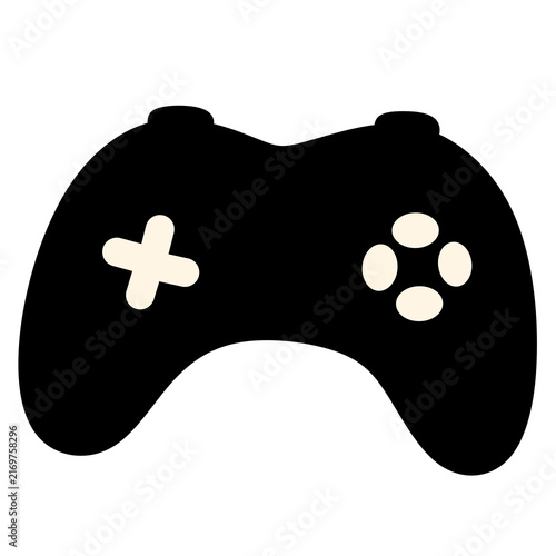 Simple black game controller with cream-colored buttons. video game controller icon