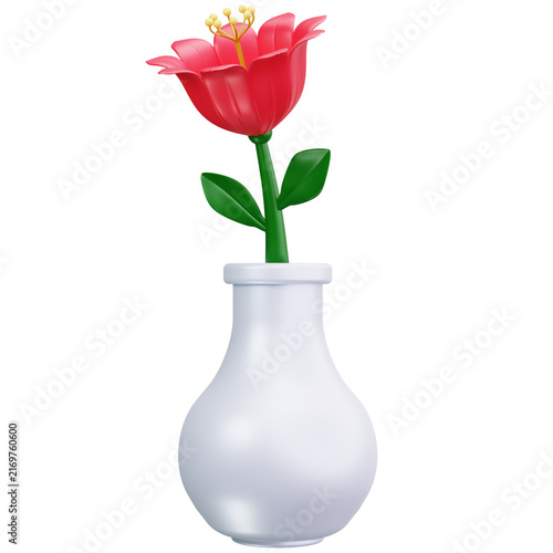Red Flower In Vase 3D Illustrations
