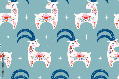 Seamless pattern with goats. Vector  Illustration