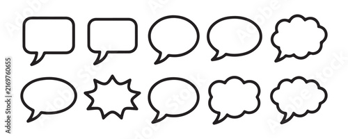 Black outline speech bubble collection on transparent background message icon set for chat box.