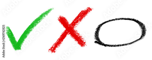 Obraz na płótnie Hand drawn green check mark red x mark and black circle shape set Background