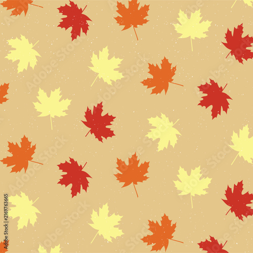 Autumn seamless patterns. Autumnal backgrounds with leaves, mushrooms, pumpkins, berries and cozy elements. Fall ornaments