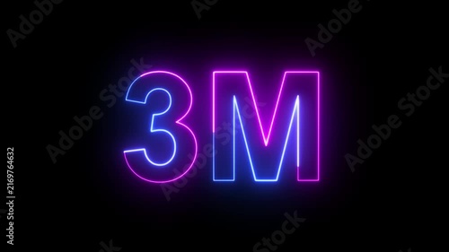 6M Blue and Pink Neon Milestone Animation with Glowing Number on Dark Background. Ideal for subscriber celebrations, social media achievements and digital promotions.