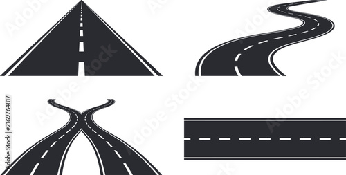 Road and Highway Vector Collection with Straight, Curved, Intersection and Winding Street Designs