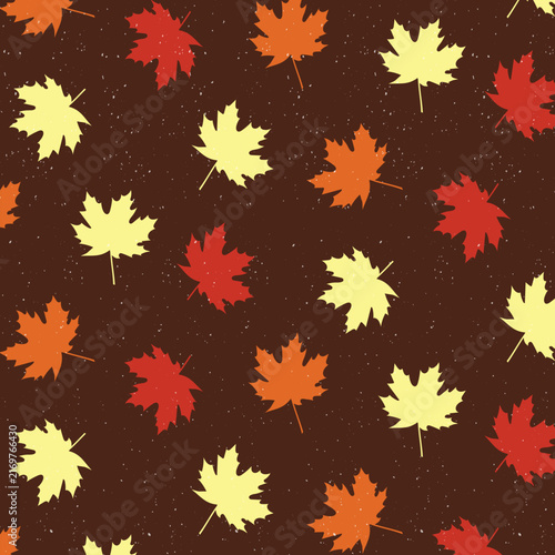 Autumn seamless patterns. Autumnal backgrounds with leaves, mushrooms, pumpkins, berries and cozy elements. Fall ornaments