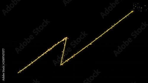 Golden financial growth arrow chart rising on dark background, for business success, and analytics
