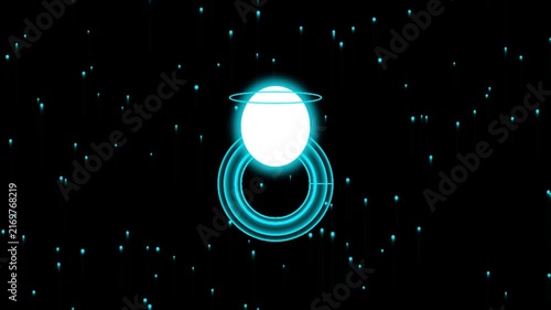 Glowing neon cyber circle hud interface with falling particles digital background animation