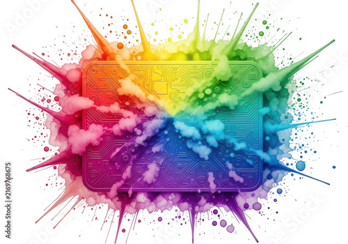 Rainbow envelope icon with vibrant colorful paint splash isolated on transparent background