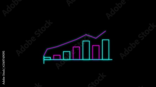 Neon financial bar chart and line graph animation for business growth and data analysis concepts