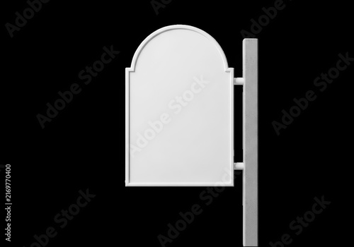 Blank arched metal sign hanging on a pole isolated on transparent background