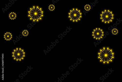 Golden Fireworks on Black Background for Luxury New Year and Celebration Concept. Vector Illustration