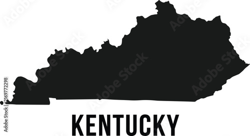 Kentucky State Map Black Silhouette with Bold Typography Isolated on Light Background