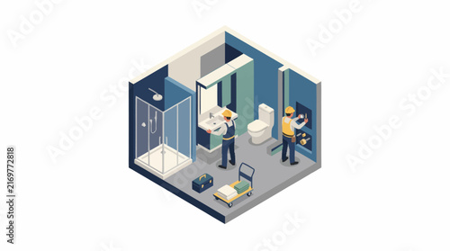 Modern Isometric Bathroom Interior Design Illustration.