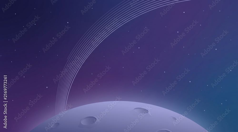 Naklejka premium Space elevator stretching into starry sky with futuristic lines and lunar surface