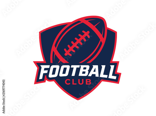 American Football Club Emblem with Ball and Shield.