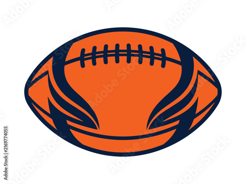 American Football Ball with Orange and Navy Blue Design.