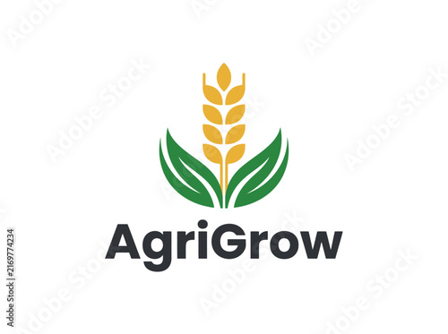 AgriGrow Logo Design Featuring Wheat Stalk and Green Leaves.