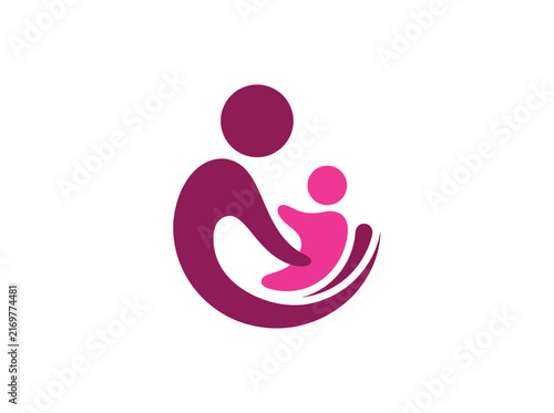 Abstract symbol of a mother holding her baby with love and care.