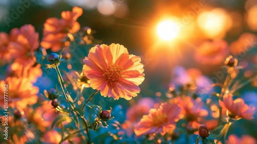 Flower sunset blossom romantic wedding festive garden sunshine bokeh background