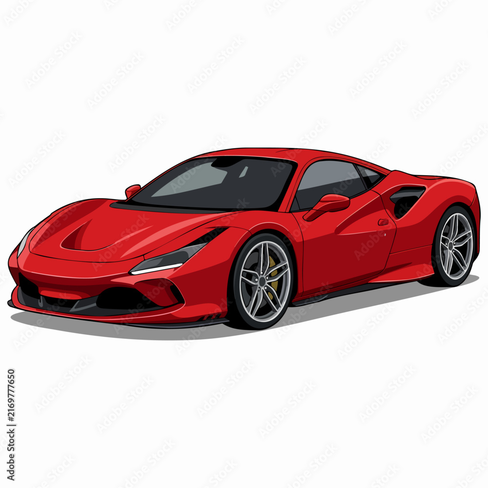 Naklejka premium Red supercar, sports car with sleek aerodynamic design on white background.