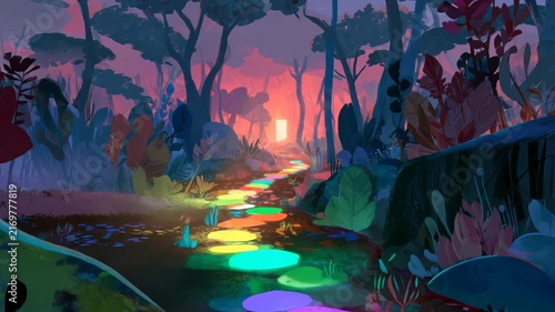 Magic forest path glowing portal fantasy fairytale story dream background