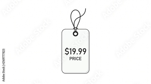 Minimalist White Price Tag with Black String, Flat Vector Isolated on White