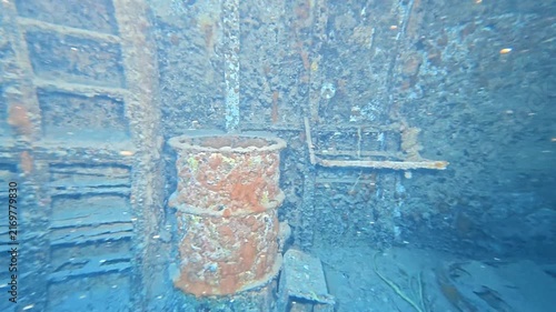 Marine Life and Shipwreck: 4K Underwater Video of the Interior of the USS Spiegel Grove Shipwreck in Key Largo, Florida