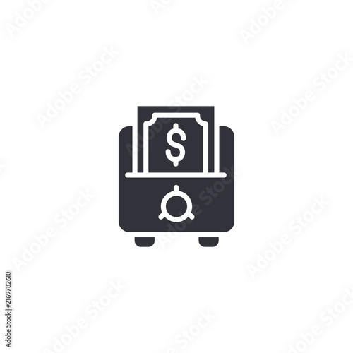 Corruption banking icon featuring money, a financial institution, and security symbol, representing financial fraud and illicit transactions.