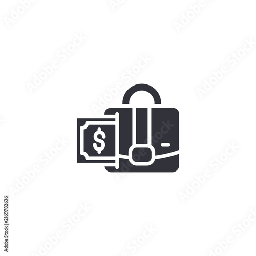 Corruption finance icon featuring a briefcase, money, and lock, representing hidden funds, financial crime, bribery, and illegal transactions.