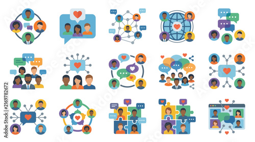 Clean Colorful Illustrations of Diverse Community Networking Communication and Social Connection Concepts