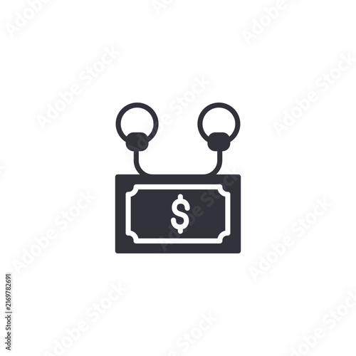 Corruption payment icon featuring money between connected terminals, representing illicit transactions, bribery networks, and suspicious financial exchanges.