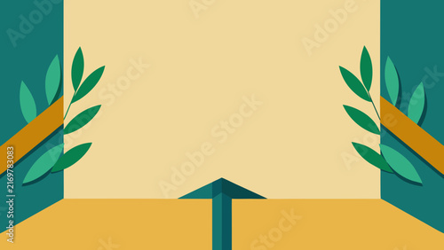 Geometric frame design with green leaves and golden accents, ideal for certificates or elegant presentation backgrounds.