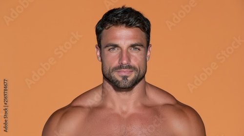 Muscular Man in Orange Background