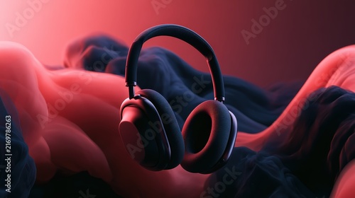 Modern Gaming Headset with Red Smoke Background