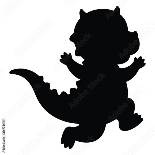 Foto Black silhouette of a cute little baby dinosaur running and playing in a happy c