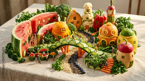 Fototapeta kuchenna Grilled Fresh Vegetables with Colorful Market Produce and Healthy Outdoor Cooking Food Display