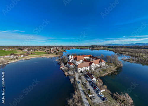 Aerial view, Seeon Monastery, Klostersee, Seeon-Seebruck, Chiemgau, aerial view, Upper Bavaria, Bavaria, Germany