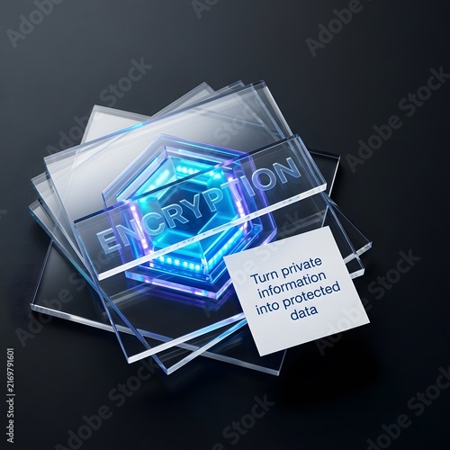 Modern Encryption Concept with Abstract Layers and Blue Neon Glow