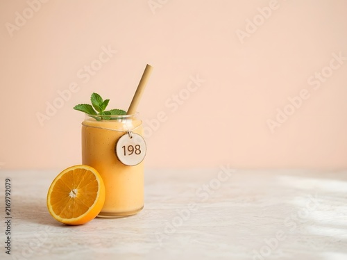 Refreshing Orange Smoothie with Mint on Light Background