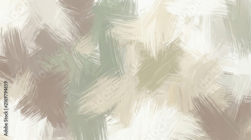 A textured background featuring broad, abstract brush strokes in a palette of muted greens, browns, and creams.