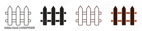 Garden fence icon set for landscaping yard boundary outdoor home garden design, vector illustration.  