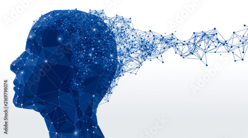 Abstract representation of artificial intelligence evolving from the human mind with neural network connections