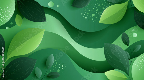 Fluid shapes and textures create an abstract pattern of green leaves perfect for nature inspired design projects