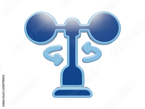 Foto 3D blue anemometer weather icon with rotating arrows indicating wind speed measu