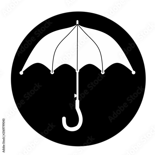 white umbrella in a black circle
