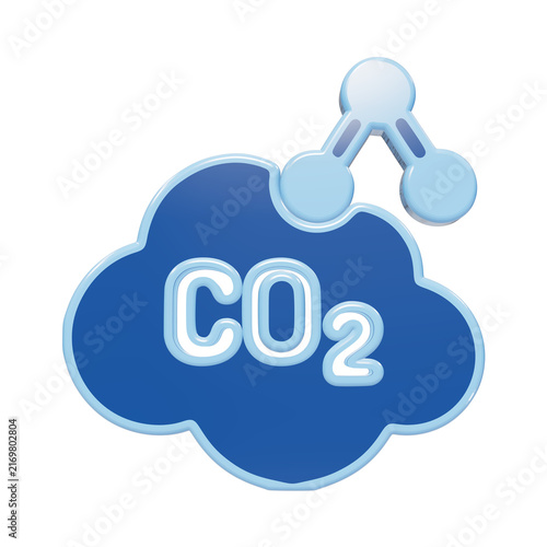 Canvastavla 3D carbon dioxide molecule icon with cloud shape and co2 text label for environm