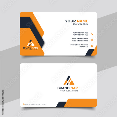 Yellow modern creative business card and name card horizontal simple clean template vector design